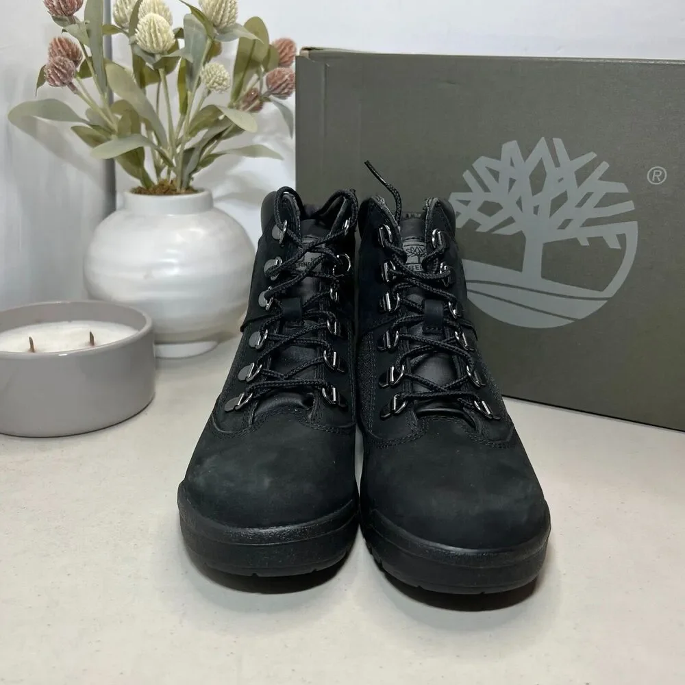 Timberland Field 6-Inch Hiking Boot Black Nubuck 44990/A6098 Boys US 3.5 NWB